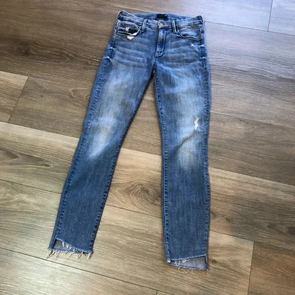 Mother Looker Ankle Step Fray Where’s The Smoke Denim Blue Jeans Women’s Size 25 - Picture 12 of 16